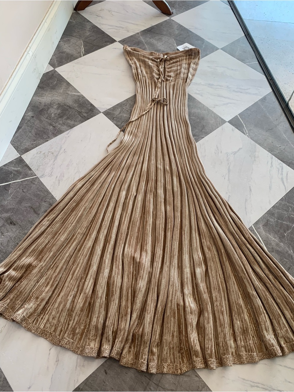 Free People Pleated Metallic Bronze Maxi Dress